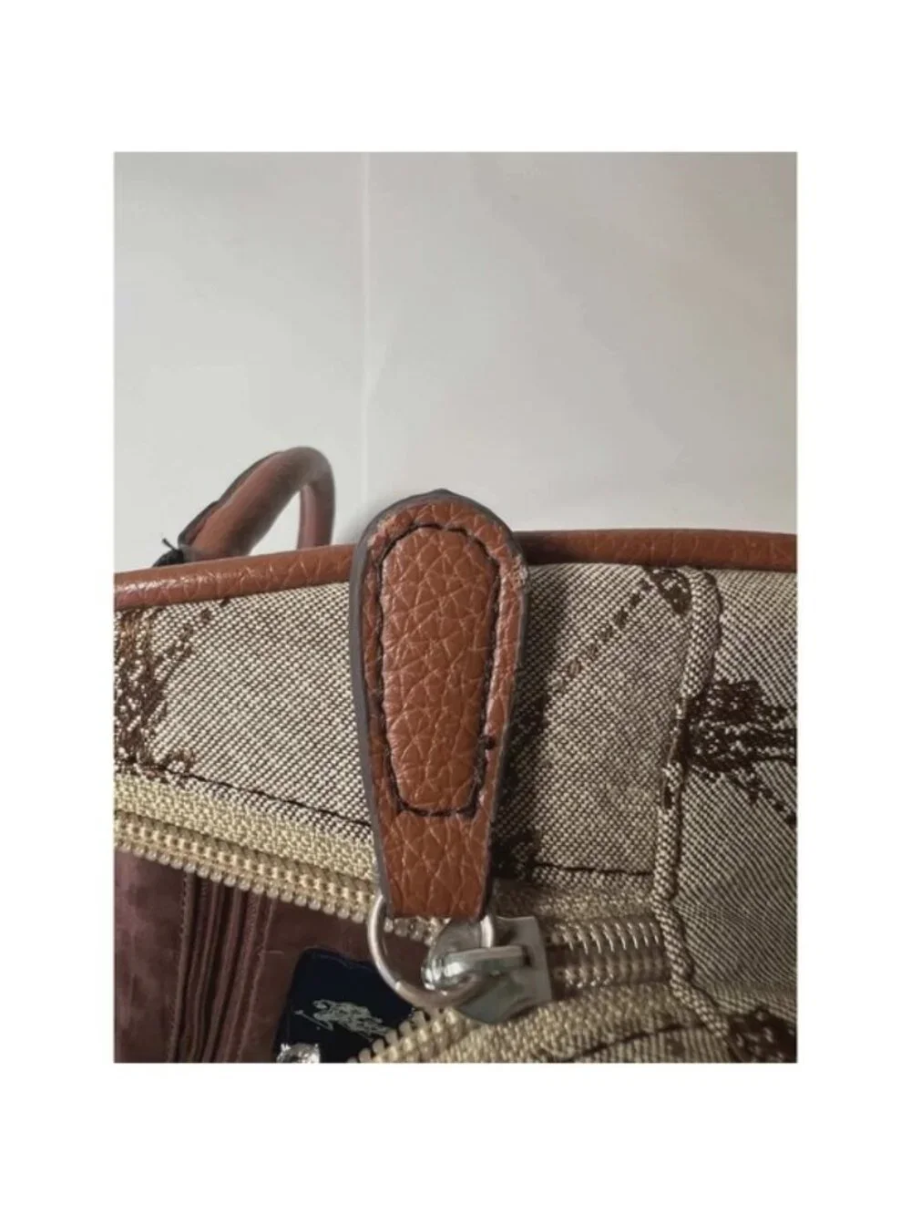 US Polo Assn Monogram Satchel Handbag Brown Canvas Faux Leather Horse Print Logo